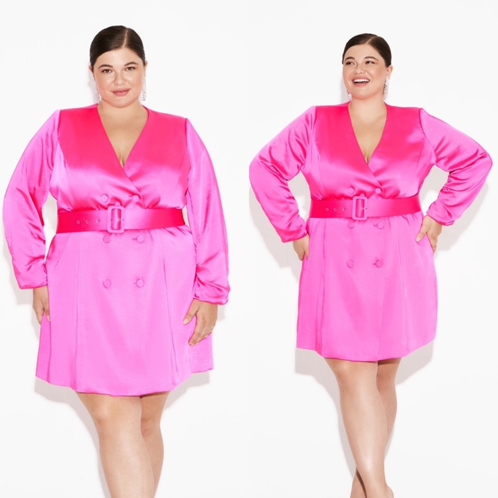 NWT Bright Pink Blazer Long Sleeve Dress Padded Shoulders Size 2x (no belt)